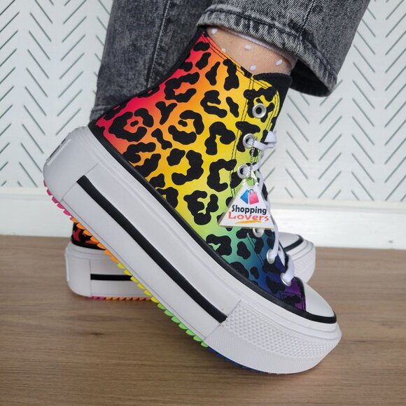 Converse Chuck Taylor All Star Platform Pride Sz 8.5 Women Shoes Leopard A15782C - Picture 3 of 9